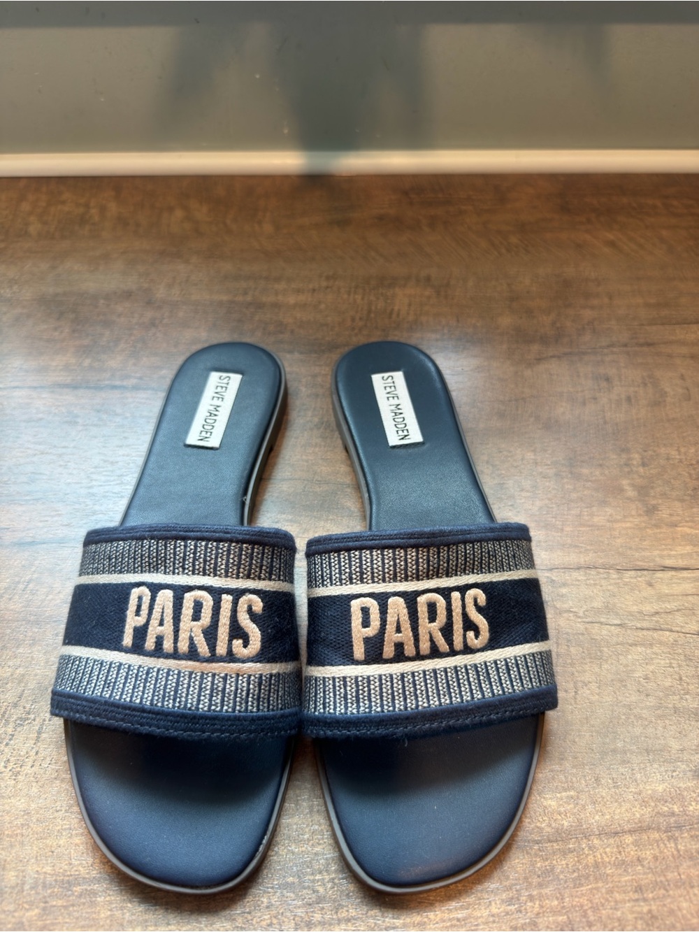 Steve Madden 'PARIS' Navy Slide Sandals 8